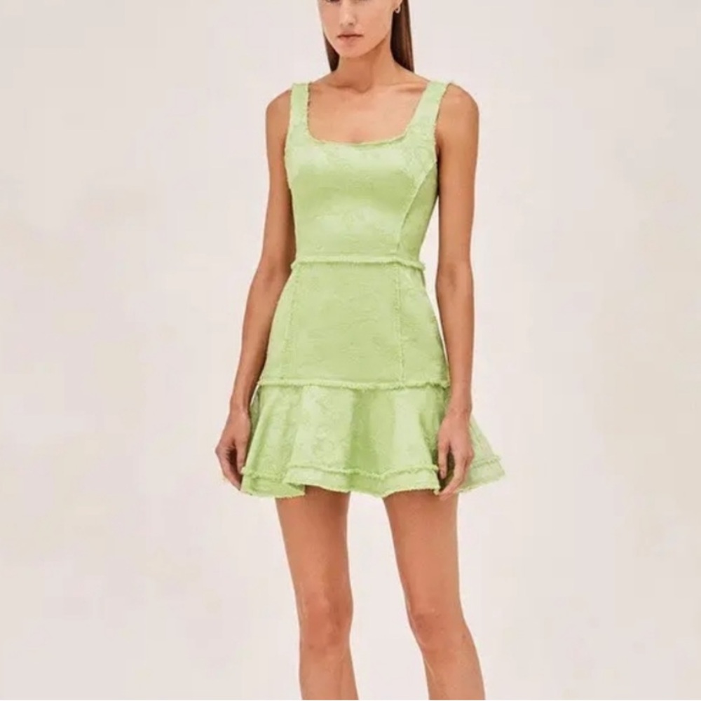 Alexis Lime Green Square-Neck Mini Dress